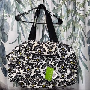 Vera Bradley Black & White Floral-Style Travel Bag with Yellow Accents